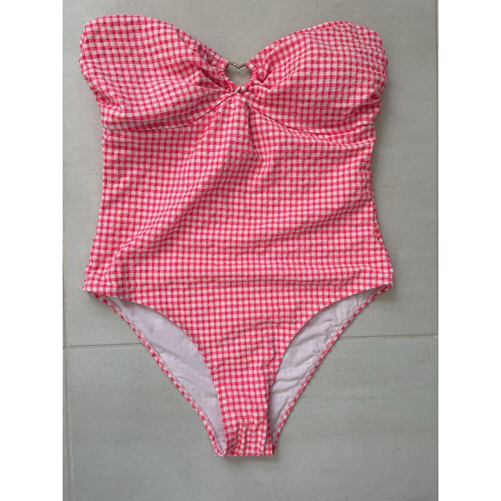 Betsey Johnson Swim One Piece Swimsuit Strapless Plaid Beach Summer